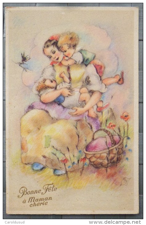 Litho Illustrateur COLOPRINT SPECIAL 1250  Erna MAISON Femme Et Enfants Fille Fillette Garcon Calin  Fete Des Meres - Moederdag