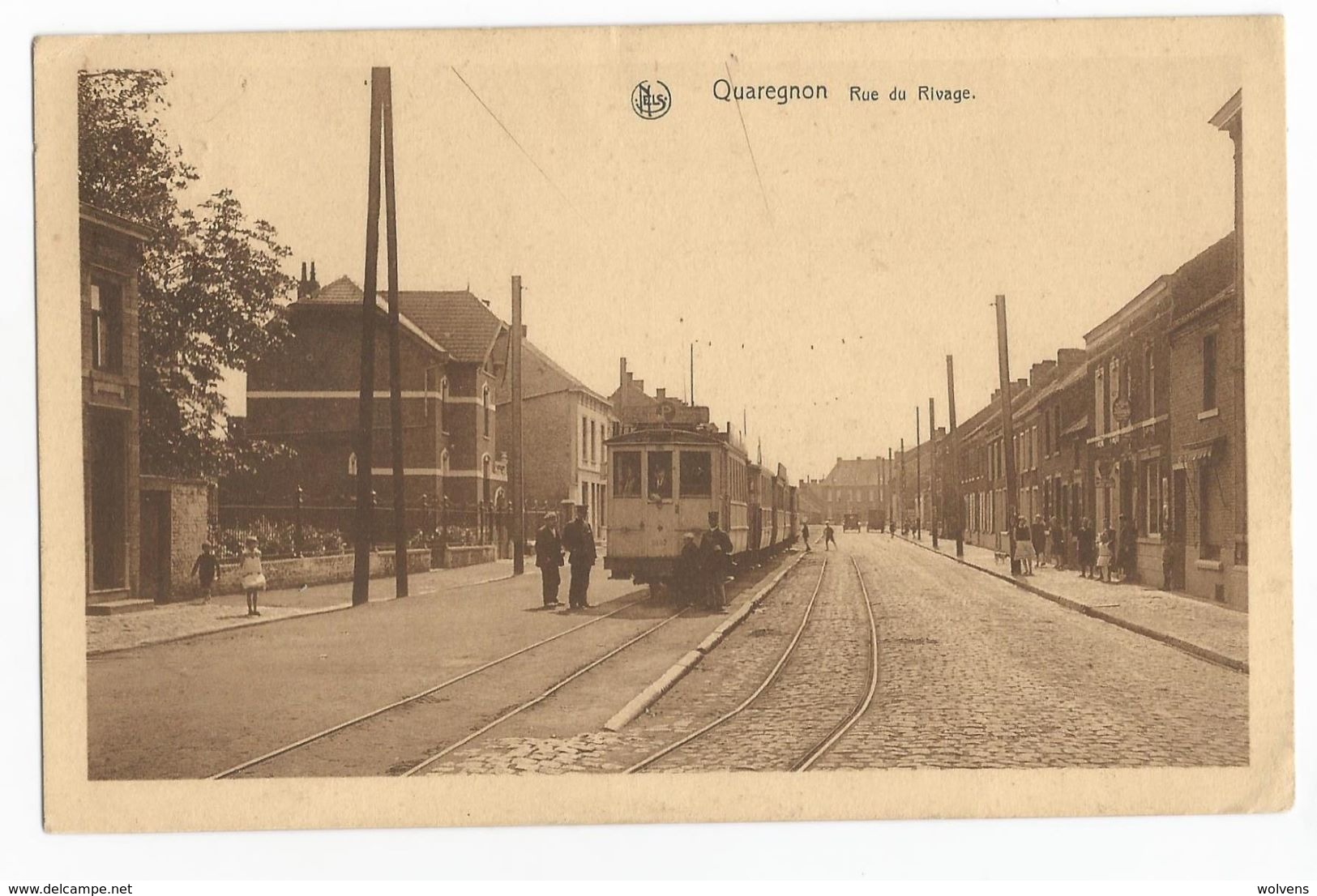 Quaregnon - Quaregnon Rue du Rivage carte postale ancienne animée Tram Tramway
